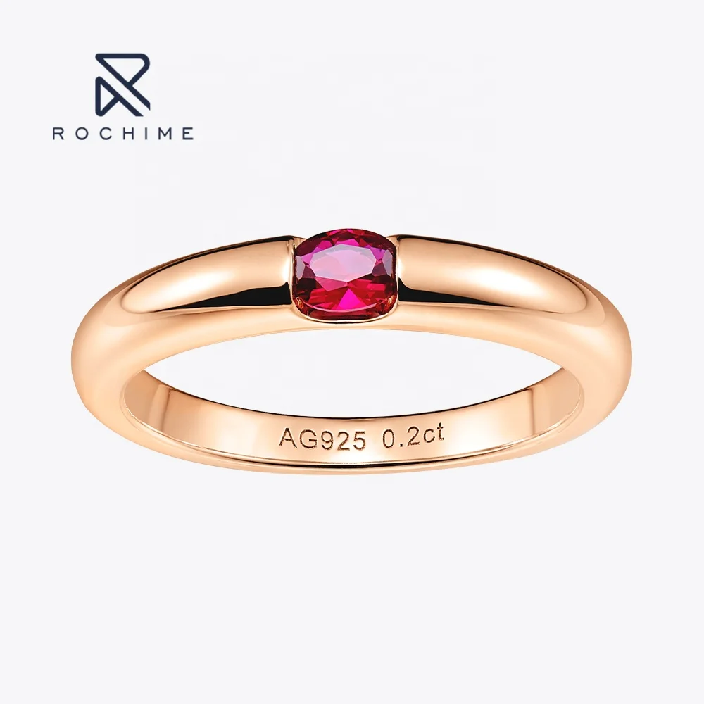 Rochime ins style  oval cut single gemstone  ruby ring band  925 sterling silver customized jewelry for women