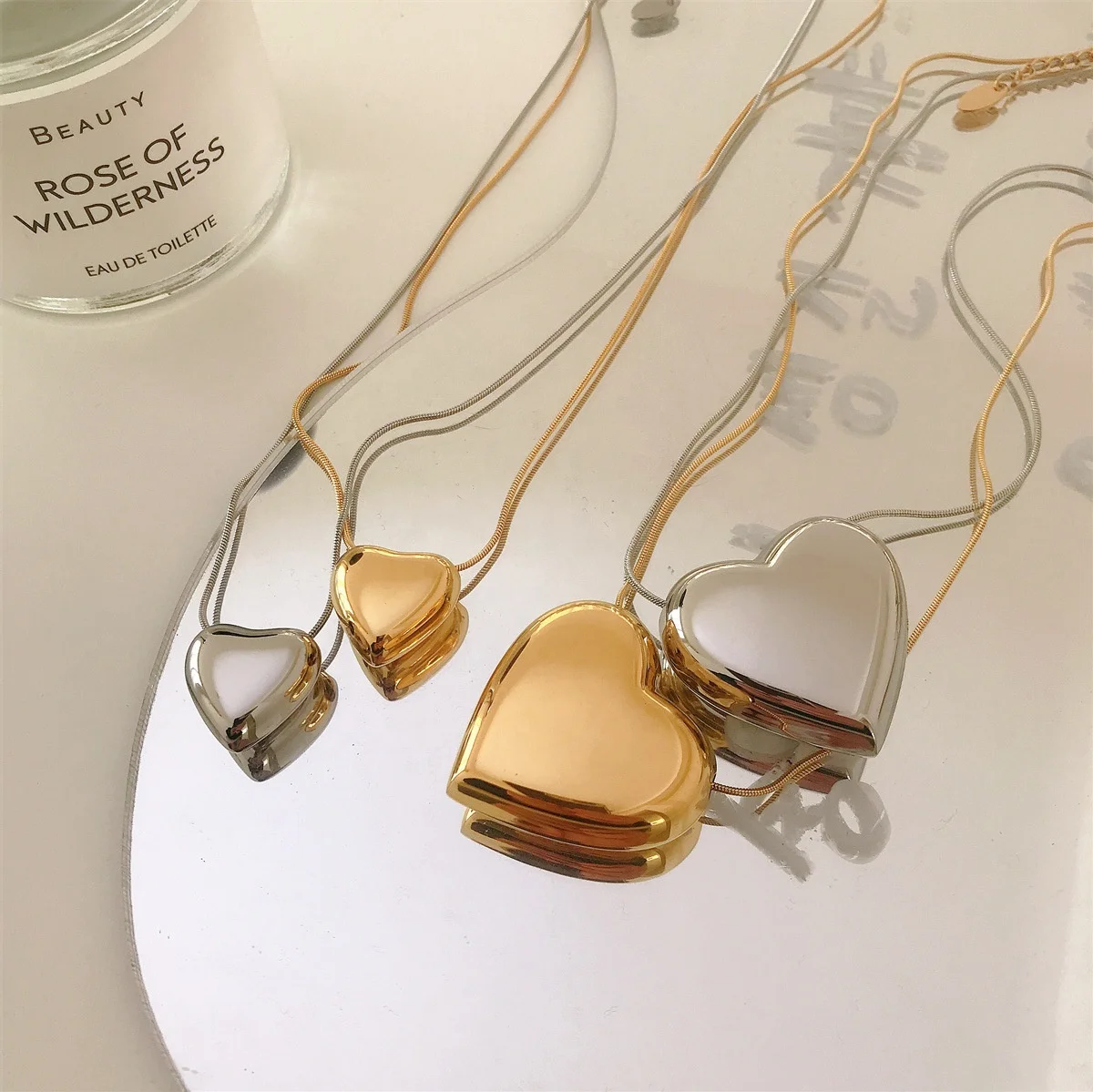 Valentines Day Gift Simple Multi Size 3D PVD 18K Gold Plated Stainless Steel bubble Heart Necklace For Women Girls Party