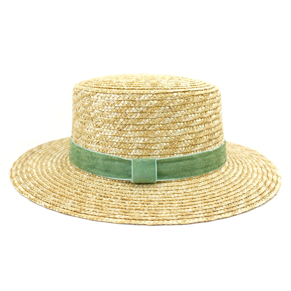 Fashion Sun Hats for Women Straw Sun Boater Hat for Ladies Wide Brim Beach Hat With shinning velvet tape