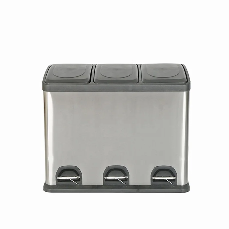 Competitive Recycle Sale Stainless Steel Kitchen Sorting Garbage Bins 3-in-1 Waste Separation Pedal 2 Compartment Rectangle Bin