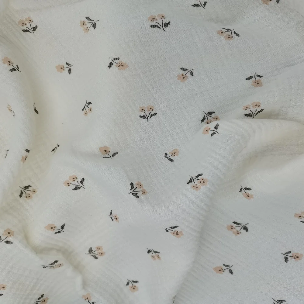 2023 factory wholesale custom designs  100% cotton Double Gauze muslin crinkle Print Fabric  for garments and swaddles