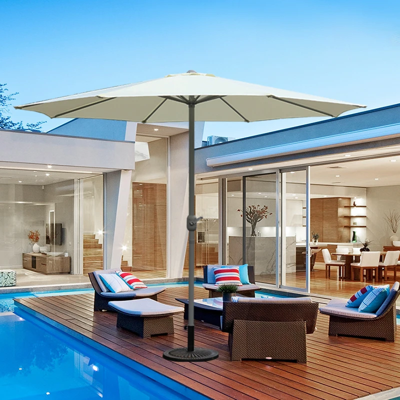 9FT Outdoor Patio Parasol Table Umbrella 10ft Round Market Umbrella with Auto Tilt and Crank for Garden Lawn Beach