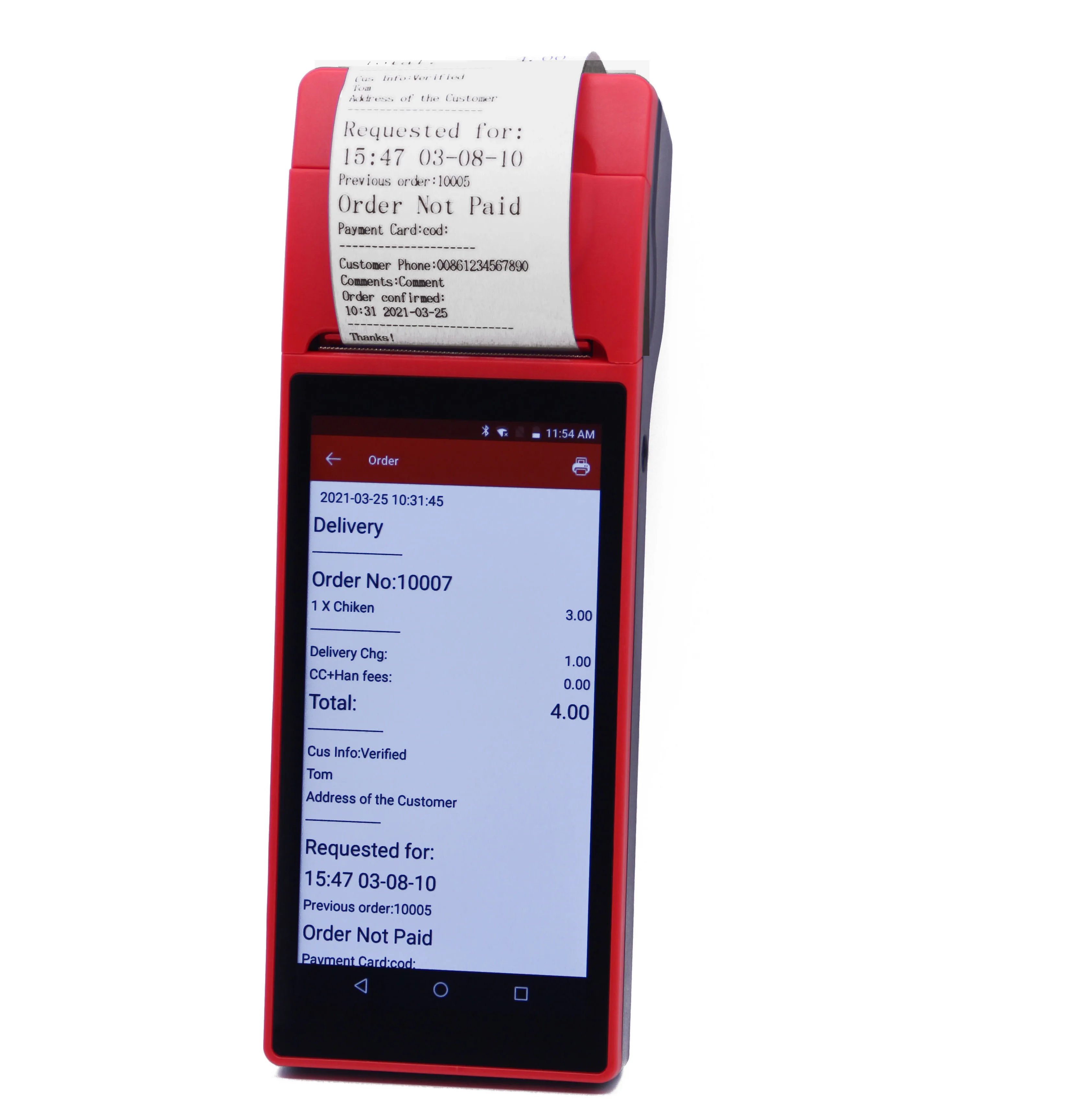 Handheld POS terminal automatic sms printer portable thermal printer online food order touch screen mobile android pos systems