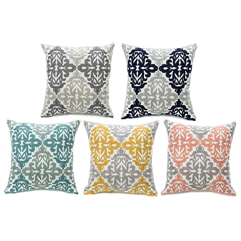 Decorative Embroidered Throw Pillows Covers Cushion Cases for Couch Sofa Bed Wine Red Grey Accent Geometric Floral