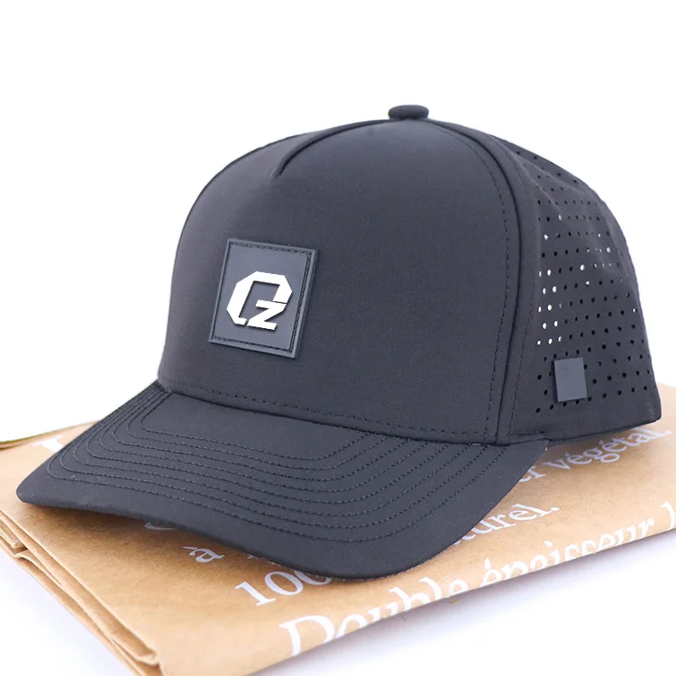 athletic water resistant men waterproof golf hat hole laser cut perforated 5 panel polyester baseball caps with custom logo