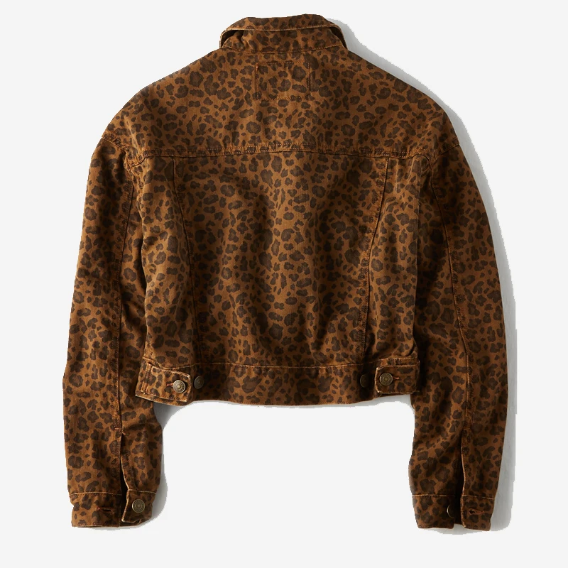Fashionable  anti-shrink denim women Leopard crop jackets customized jeans jackets for ladies
