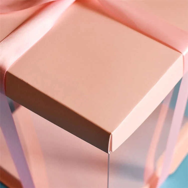 Wholesale 10 Inch Luxury Custom Pink Square Transparent Cake Box PVC PET Birthday Party Plastic Cake Box With Lid