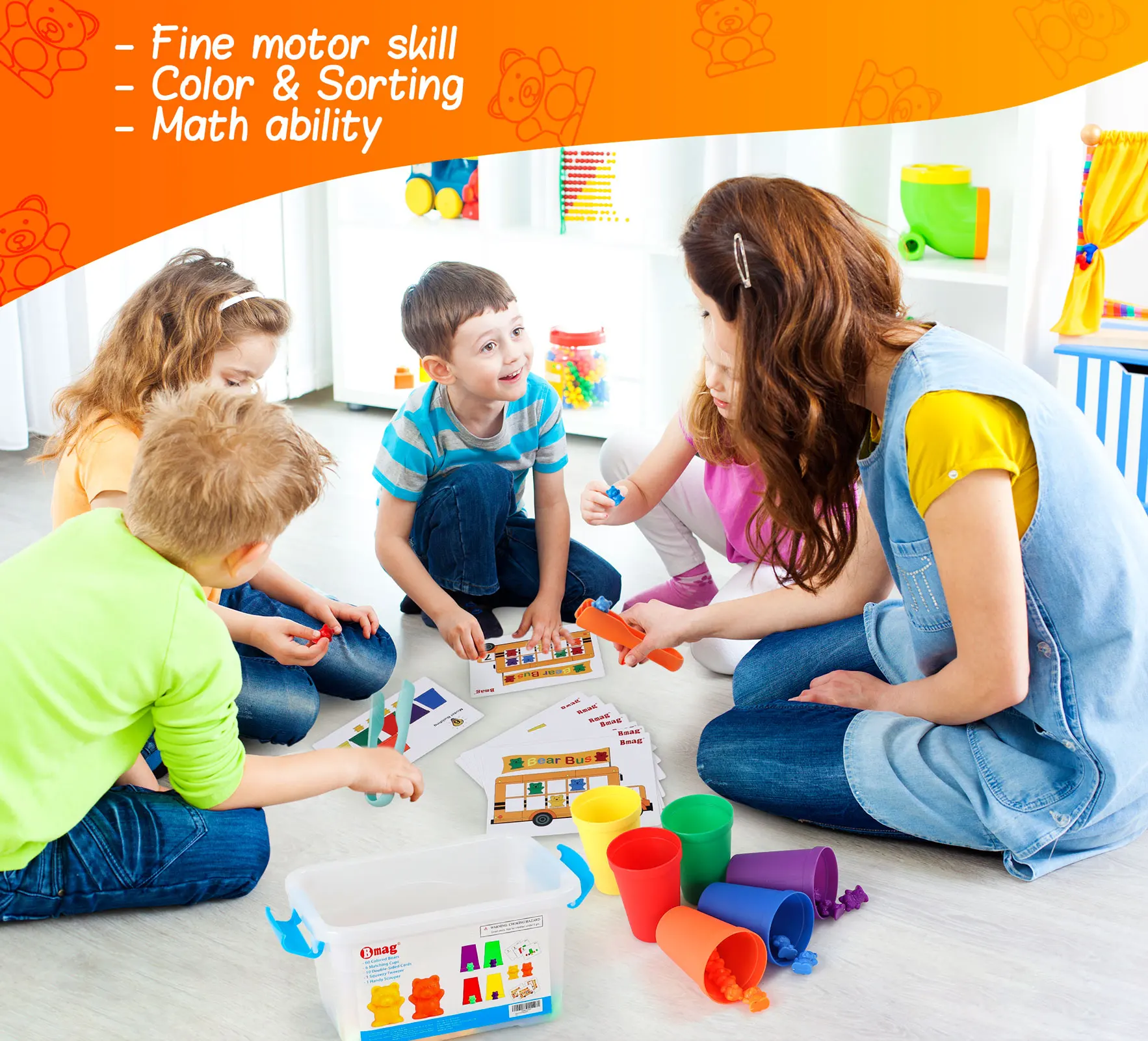 Counting Bears with Stacking Cups - Montessori Educational Sorting Rainbow Toys for 3 Year Old Boys and Girls