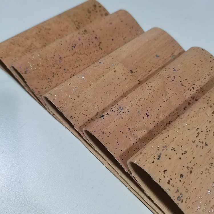 Portugal real wood design bread veins new design printed shiny PU film vegan PU natural cork leather fabric