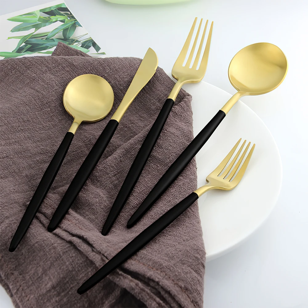 Быстрая доставка рестораны Свадебный 18/10 матовый позолоченный столовые приборы из нержавеющей стали столовые приборы посуда набор