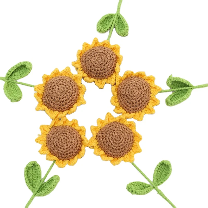 Creative Handmade Woven Crochet Artificial Sunflower Bouquet Gift Wedding Decoration Crochet Artificial Flower