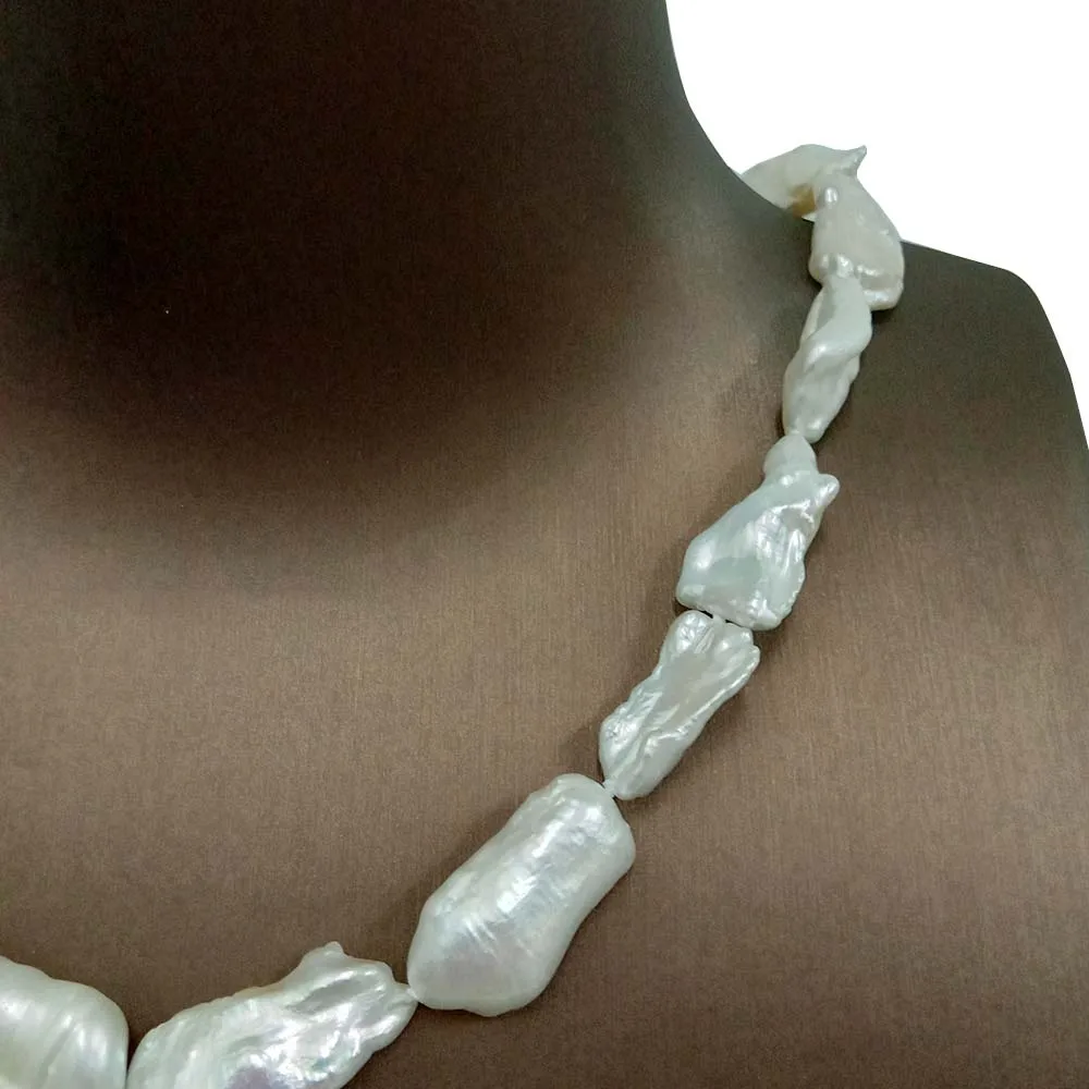 16-22 inch big biwa baroque  freshwater pearl necklace with 925 silver CLASP for women, knotted beads