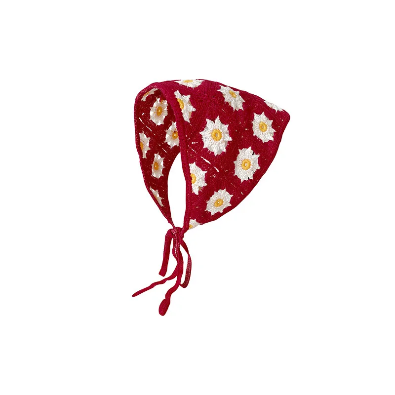 Triangle scarf handmade crocheted knitted hairband female retro net red cute sweet daisy tie wrap headband