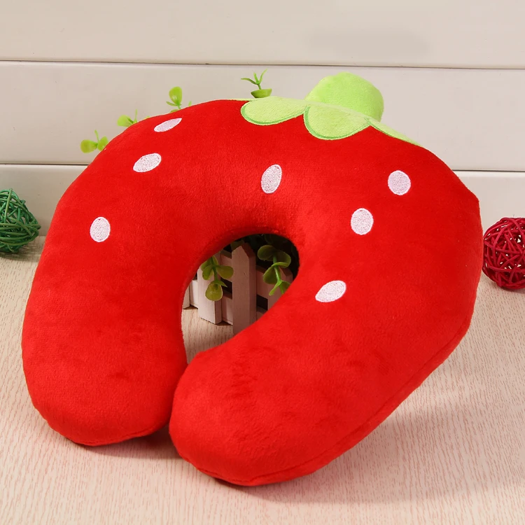 Customizable animal short plush u-shape travel pillow bear memory foam pillow strawberry pattern lovely neck  pillow
