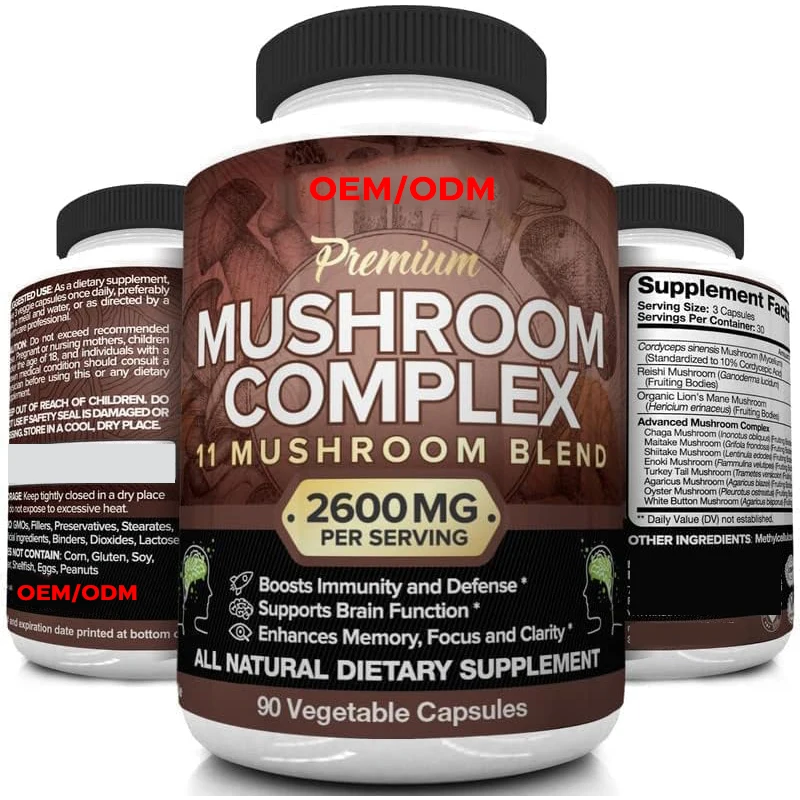 2600mg 90 Capsules Mushroom Supplement 11 Organic Mushrooms Lions Mane, Cordyceps, Chaga, Reishi Nootropic Complex