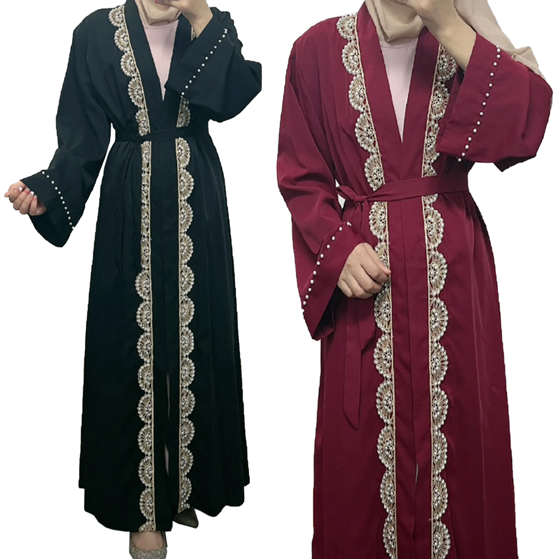 Embroidery Arabic Supplier Full open beadwork Long Sleeve Ladies Islamic Clothing Abaya Muslim Women Dress