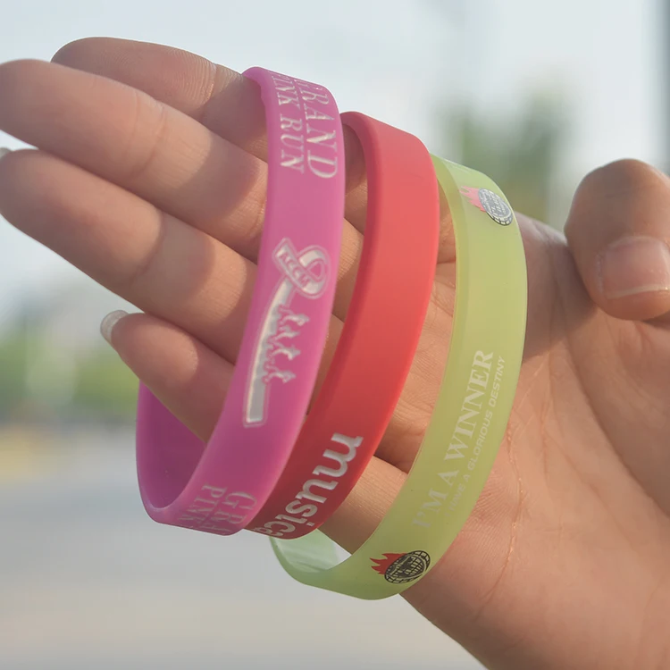 Silicone Rubber Wristband Customized Logo Plain Printed QR Code Silicone Wristband Bracelets