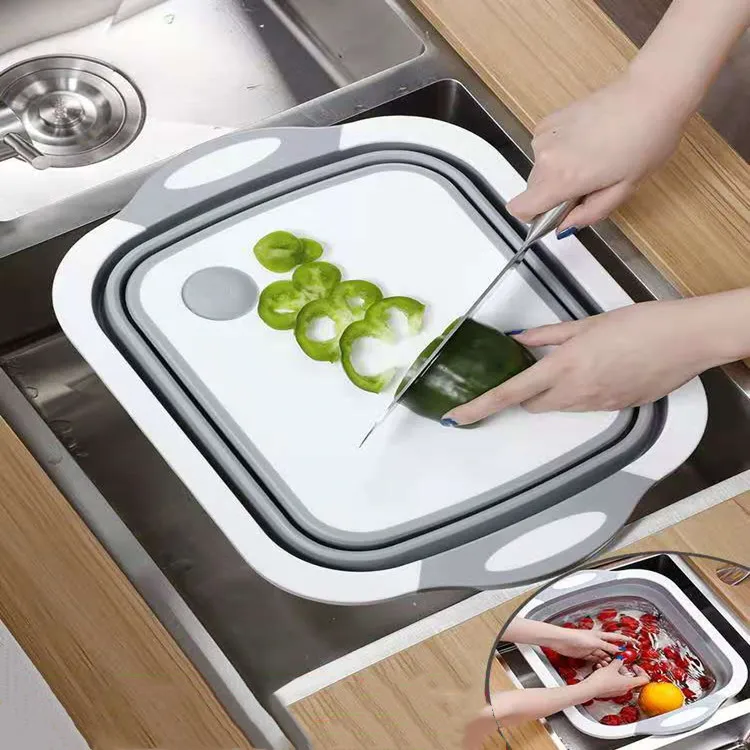 Рекламная акция, Складная Многофункциональная Пластиковая портативная разделочная доска Amazon с блоками для упаковки раковины