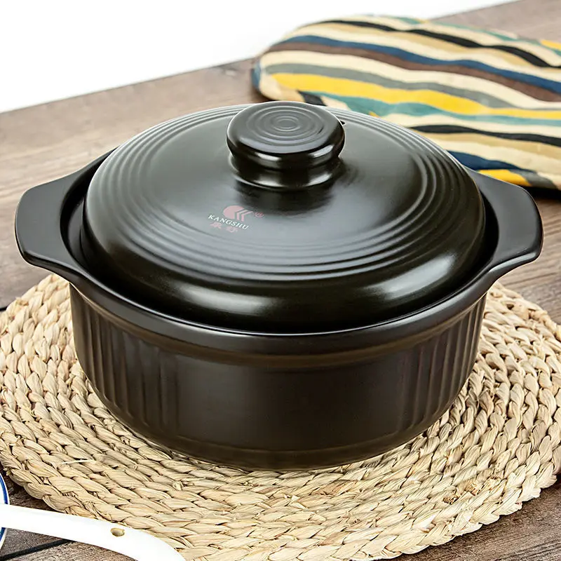 Ceramic Soup & Stew Pottery round Casserole Dish with Lid Gas Microwave Oven & Stove Safe