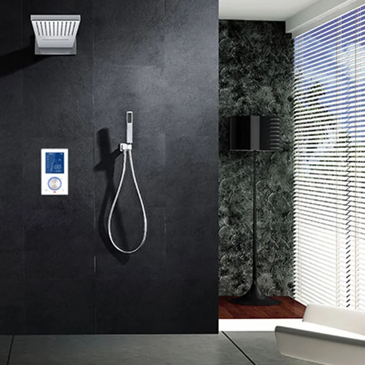 kaiping Digital Chrome Plated Two Functions Shower Head Set LED Digital Rain Panel Thermostatic Shower Faucet