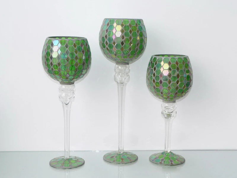 Pretty Dark Green Glass Mosaic Candelabra,Candlestick, Goblet