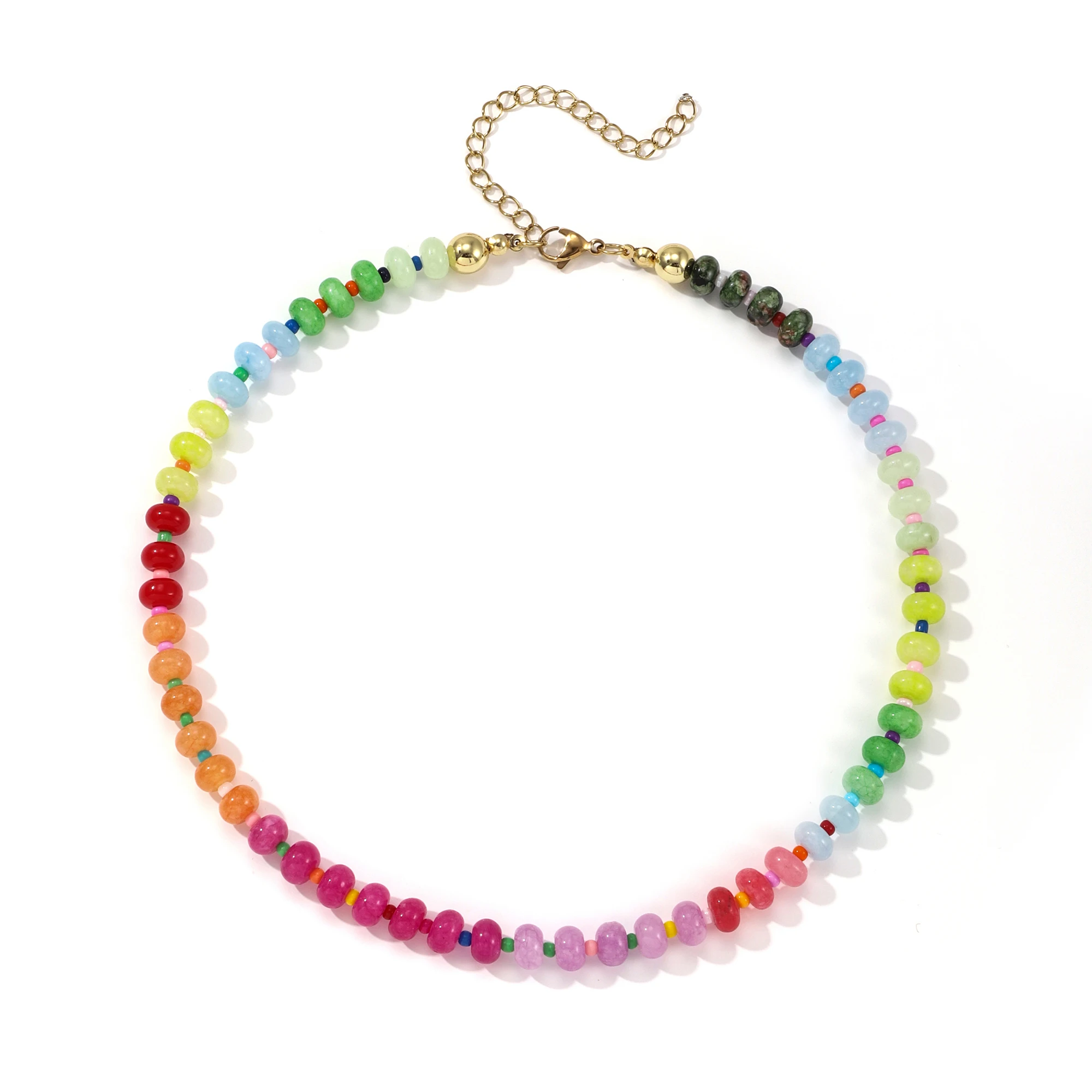 Accept Customization Fashion Boho Candy Colors Bead Healing Necklace Natural Stones Necklace for Women Gift