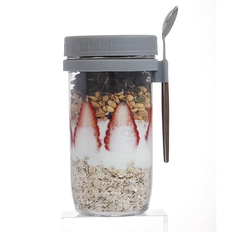 Glass Overnight Oats Containers with Lids and Spoon, taller 20 oz Mason Jars with Airtight Lid for Yogurt Salad Fruit Juice