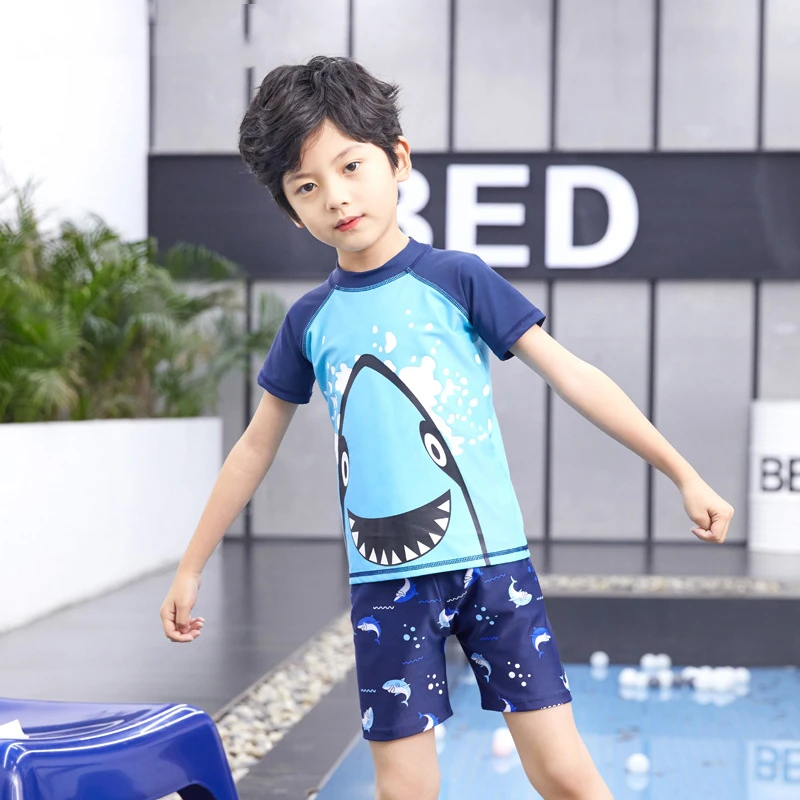 Shark Crocodile Print Boys Swimsuit Swim Trunks Swimming Cap Baby Kids Swim Wear Set