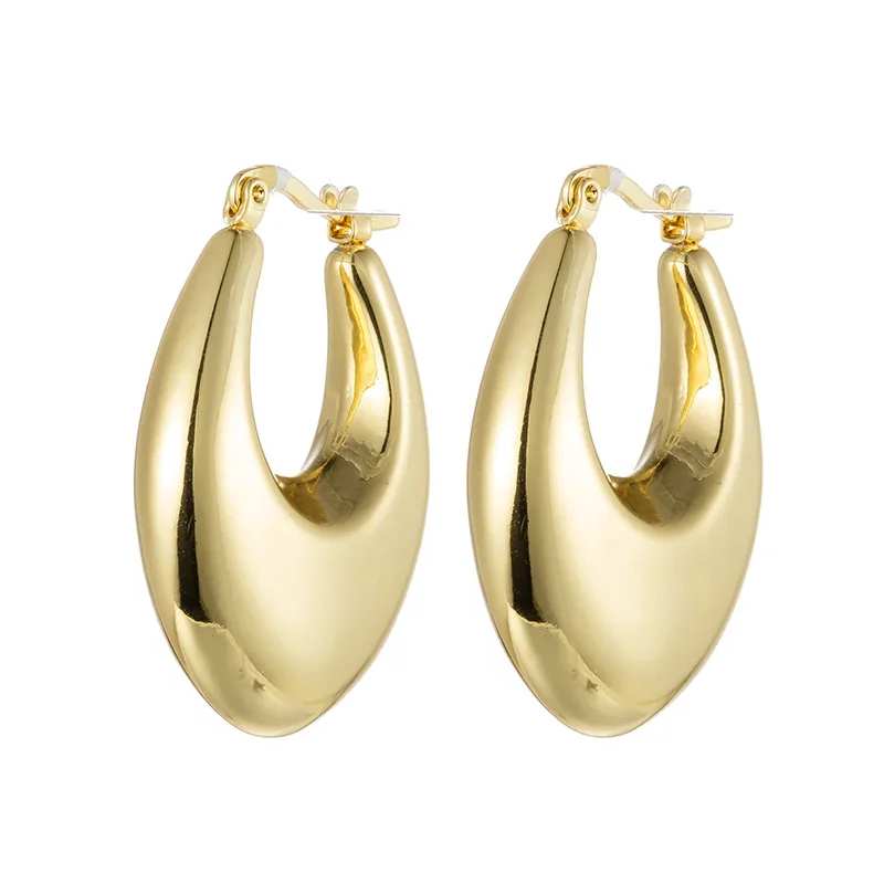 18k Gold Plated New Arrival U Shape Chunky Hoop Earring Moon Design Hollow Brass Tarnish Free Earring