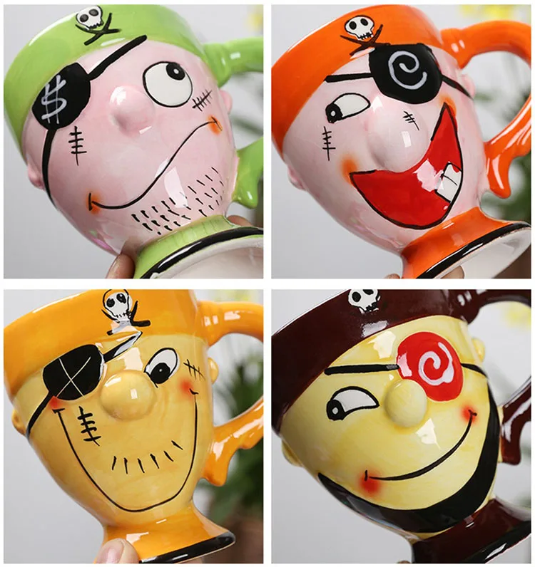 Wholesale New Creative 3D Pirate Carton Funny Ceramic Coffee Mugs Customized Personalized Hand-Painted Ceramic Mugs