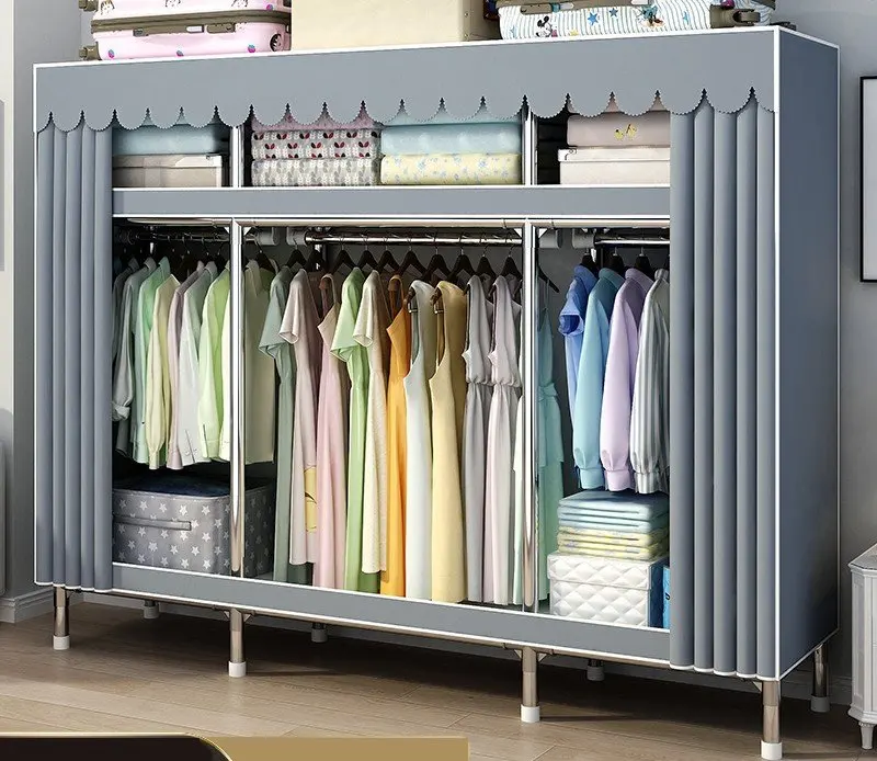 Simple modern design metal frame fabric wardrobe Bedroom Wardrobe Organizer closet