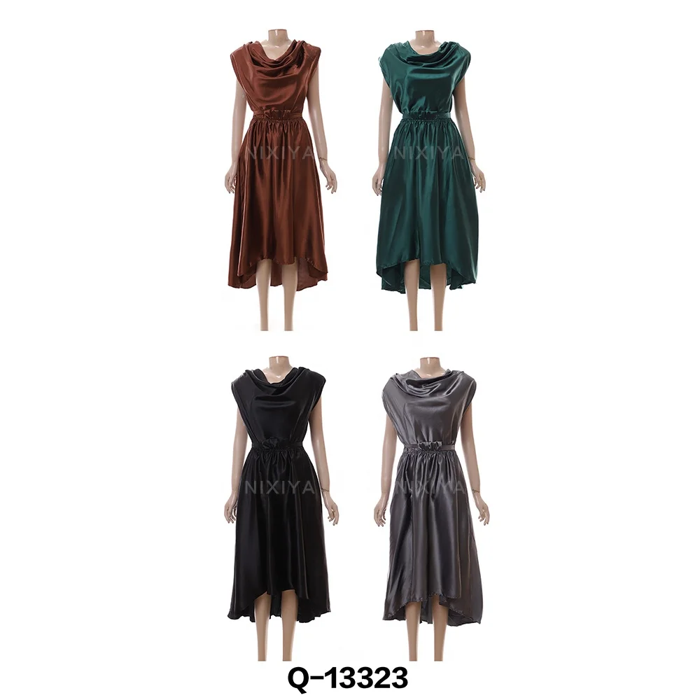 customs elegant ladies woman evening prom soft sleeveless simple long dresses women casual satin wedding dresses