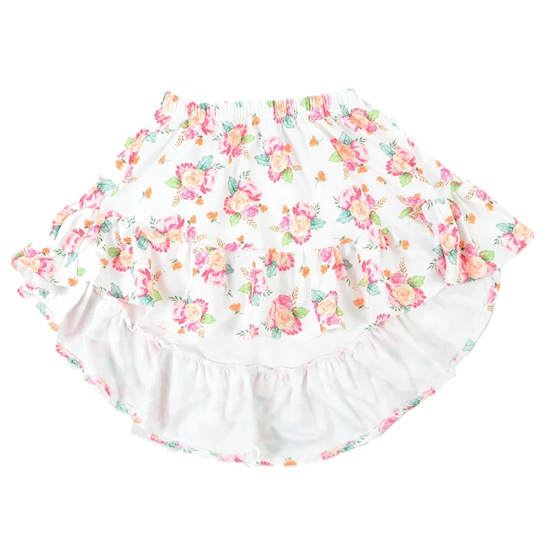 
Hot sale baby girl high low ruffle skirt sweet flower printed dress summer short skirt kids boutique clothing 