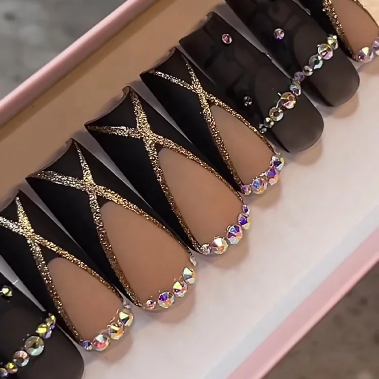 Naixi 2023 Hot Sell Free Samples Nails Press on Ballerina Acrylic Nails Diamond Custom Medium Coffin French 24pcs/Box Blind Box