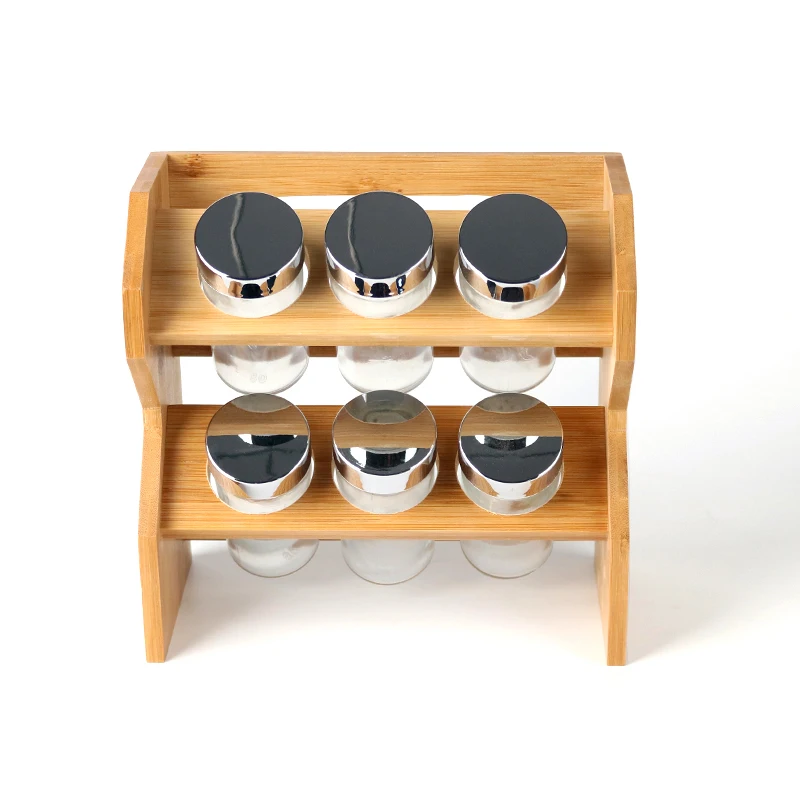 Wholesale Premium 2 Tier Bamboo Spice Holder Organizer Kitchen Wall Storage Spice Rack Set