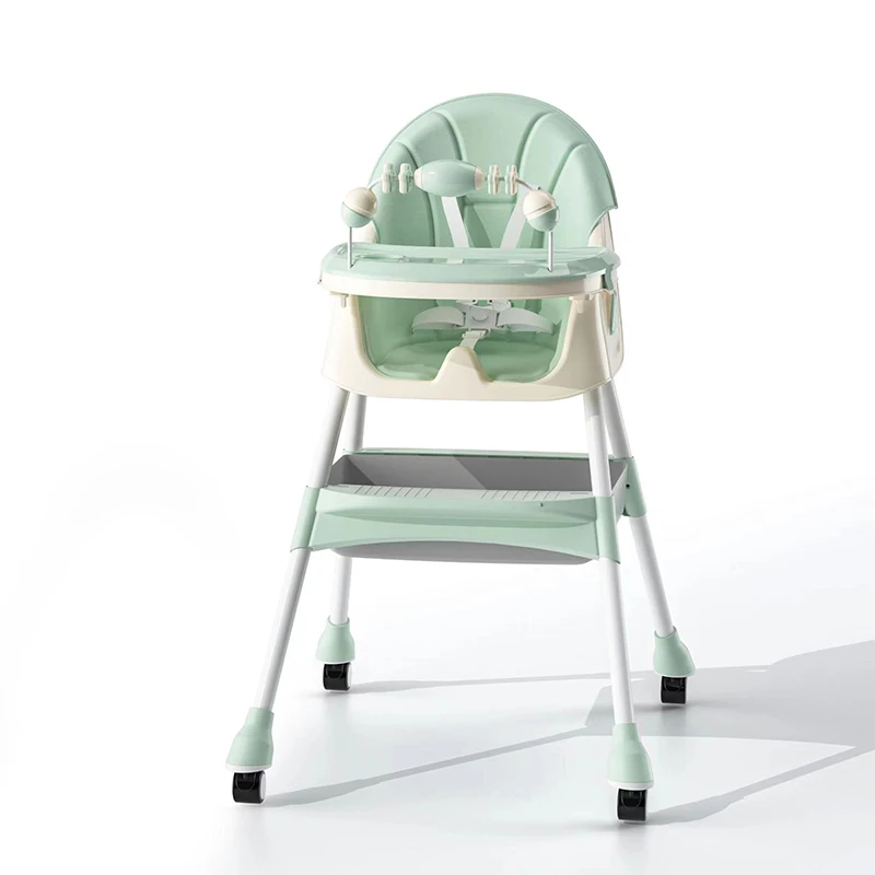 Easy Folding Adjustable High Chair for Baby Feeding/Unique Portable Plastic Kids Eating Dining Chair With Wheels