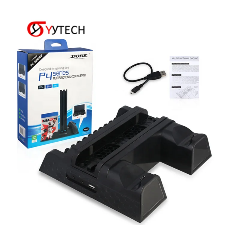 SYYTECH Multifunction Game Console Cooling Fan CD Storage Base Controller Charging Stand for PS4 Slim Pro Accessories