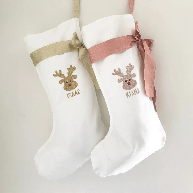 Christmas Gift Socks White Santa Stocking Blank Glitter Candy Storage Bag Festival Decoration Supplies Christmas Stocking