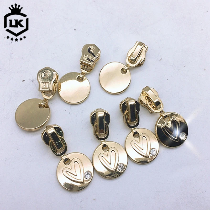 Shiny Gold  Logo Zipper Slider With Cubic Zirconia Stones or Rhinestone Zipper Pulls For  Accessories rhinestone Zipper Puller