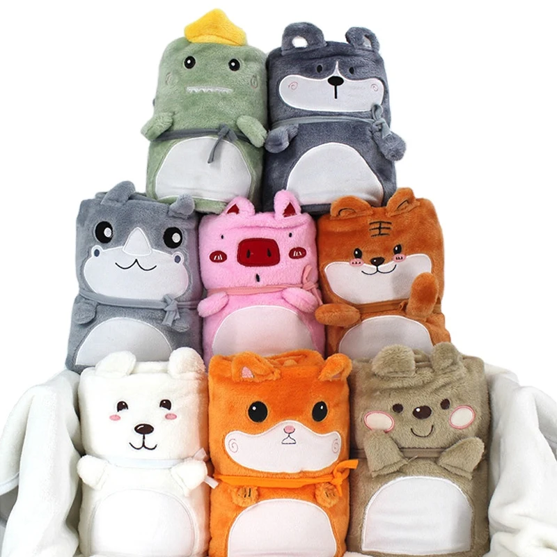 Cartoon Roll Blanket animal Flannel Binding Portable Office Student classroom nap blanket