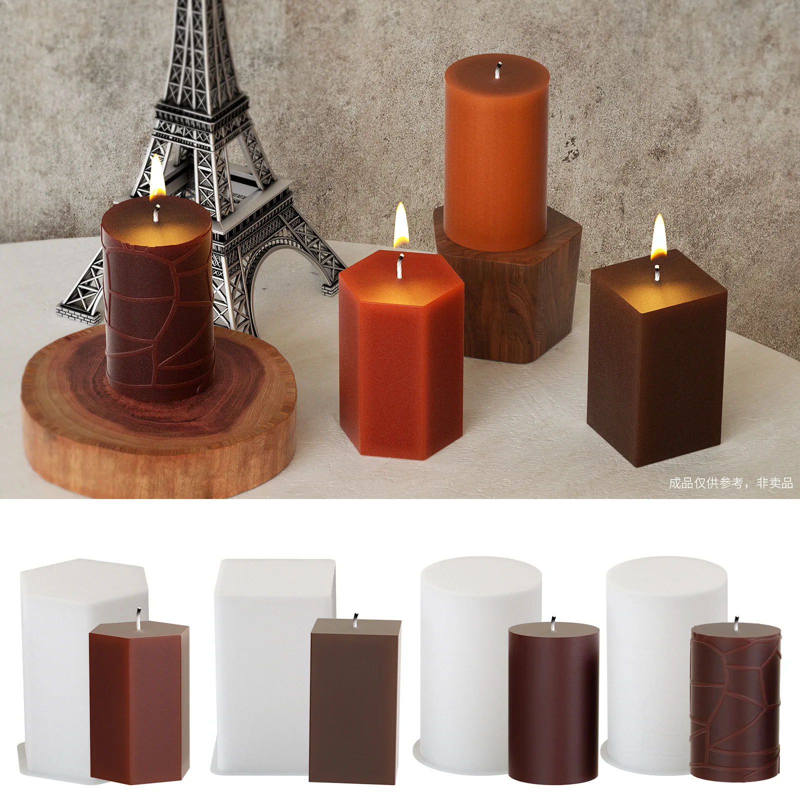 C110 DIY Craft 3D Geometric Pear Bottle Shape Moulds Tapered Texture Striped Candle Silicone Molds