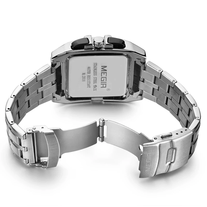 
Megir 2018 analog wrist watch stainless steel bracelet watch square watch for men 