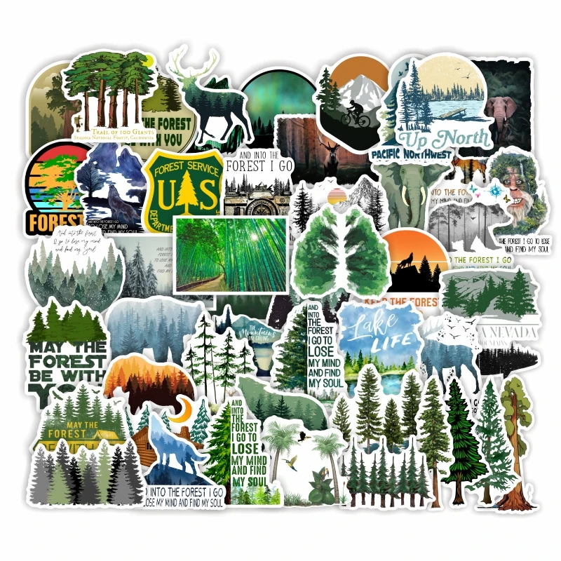50 PCS Fresh Green Forest Stickers For Teens Door Laptop Luggage Car DIY Cartoon Protect Forests Sticker