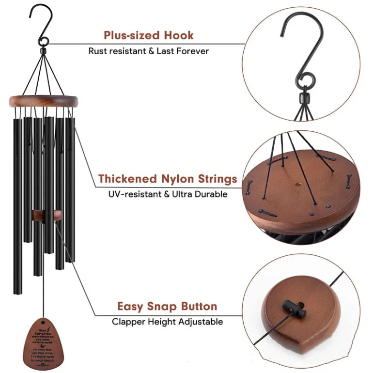 Customized Design Black Metal Sympathy Memorial Wind Chime for Loss with Box