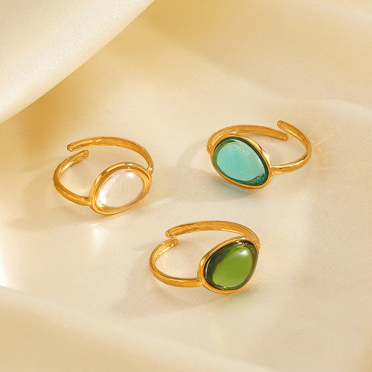 Fashion Popular Stainless Steel Color Resin Geometric Oval Ring for Women Hip Hop Style Titanium Finger