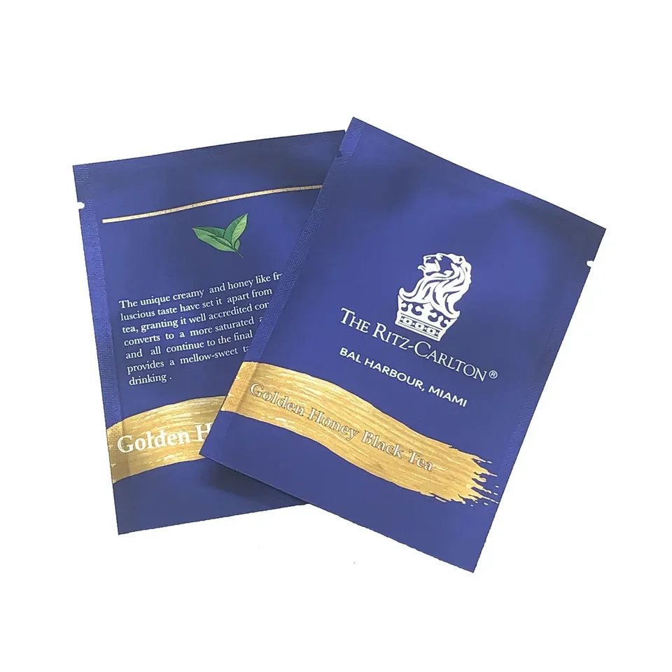 Custom mylar bags printing 3-side heat seal tea bag small pouch coffee sachet packaging