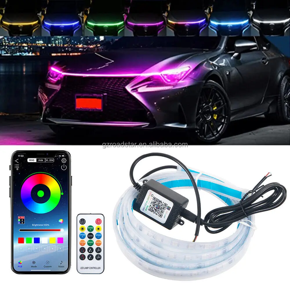 Высококачественный водонепроницаемый динамический RGB светодиодный фонарь капота для автомобилей гибкая окружающая фара с управлением приложением всех
