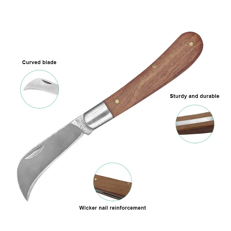 Multi Functional Folding Wooden Handle Stainless Steel Knife Plant Fruit Grafting Knife For Garden Camping