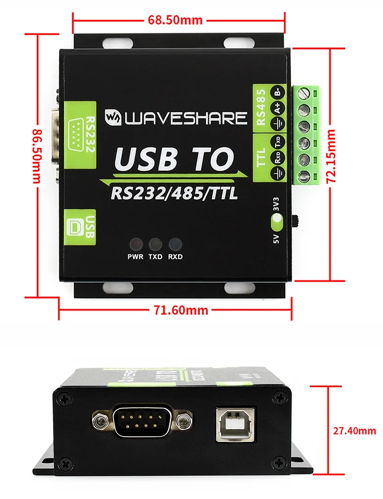 PACKBOX USB To RS232/485/TTL Interface Converter Industrial Isolated With Original FT232RL / CH343G TVS For Windows 10/8/7/XP