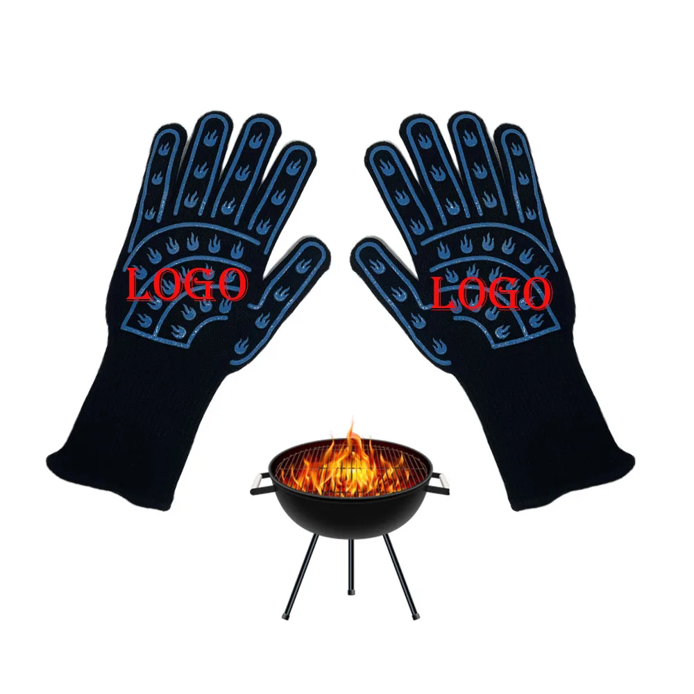 Hot Selling Non-Slip Custom Pattern Grill BBQ Gloves Oven Heat Resistant Oven Grill Gloves For Kitchen Tool